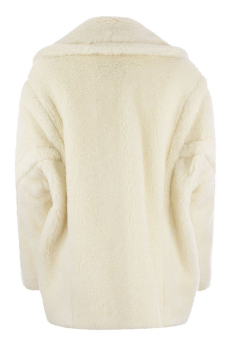 Áo khoác ngắn lụa sang trọng từ sợi Alpaca và len trắng