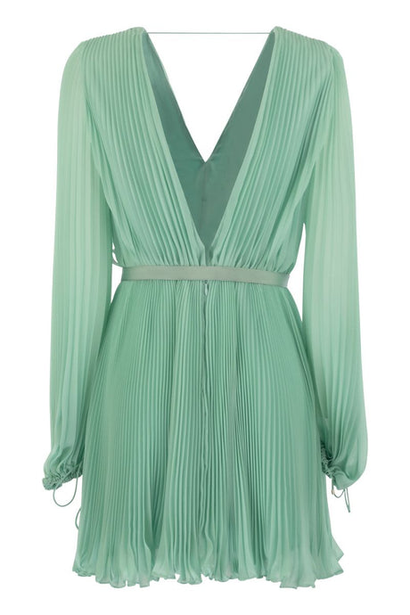 MAX MARA Pleated Chiffon Mini Dress with Belt