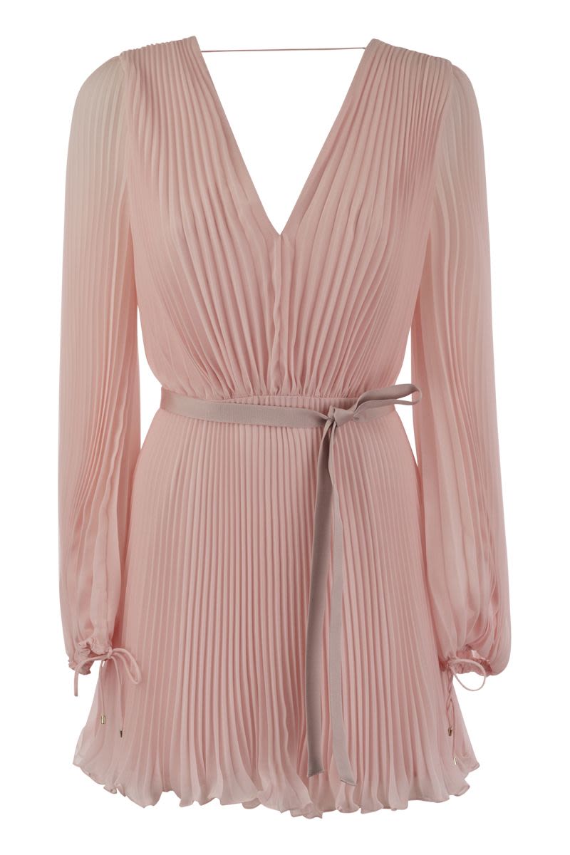 MAX MARA Pleated Chiffon Mini Dress with Belt