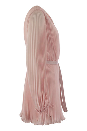 MAX MARA Pleated Chiffon Mini Dress with Belt