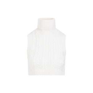 MAX MARA Beige Short Braided Wool Vest for Women with Cashmere Blend