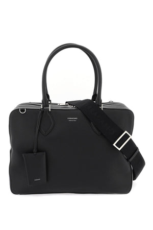 FERRAGAMO Black Triple-Compartment Small Leather Tote with Removable Card Holder and Adjustable Strap