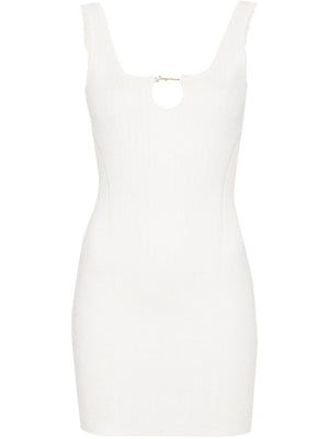 JACQUEMUS Ivory Ribbed Knit Thigh-Length Dress with Scalloped Detailing and Cut-Outs