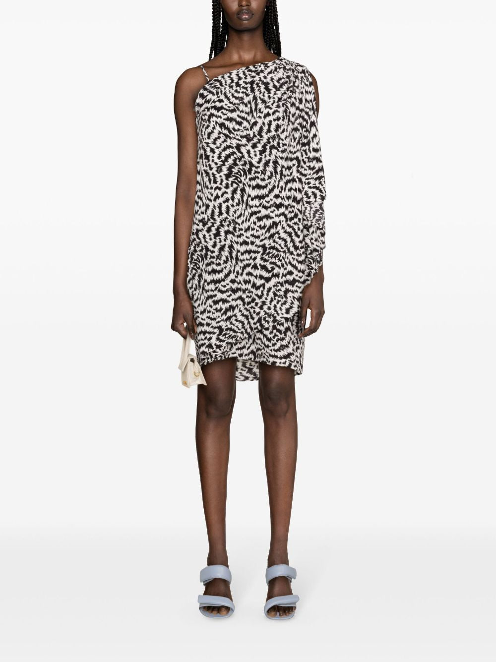 KARL LAGERFELD Asymmetric Neck Draped Mini Dress with Layered Design