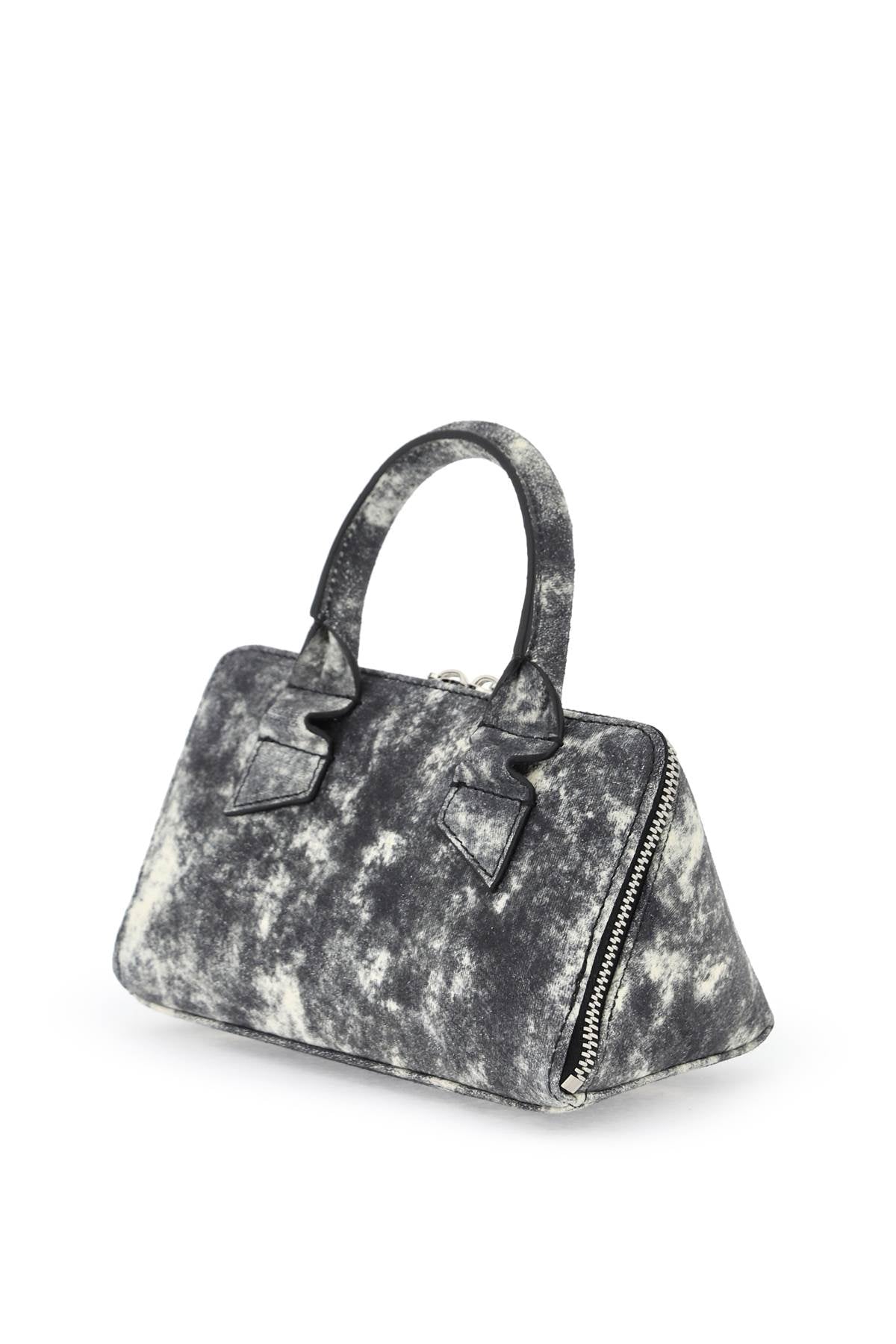 THE ATTICO Mini Friday Triangular Denim-Effect Leather Clutch with Convertible Strap, Gray