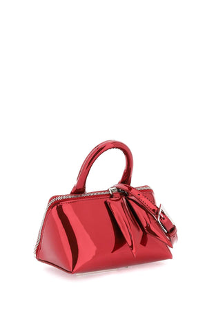 THE ATTICO Red Mini Mirror-Effect Clutch with Convertible Strap and Oversized Zip Detail