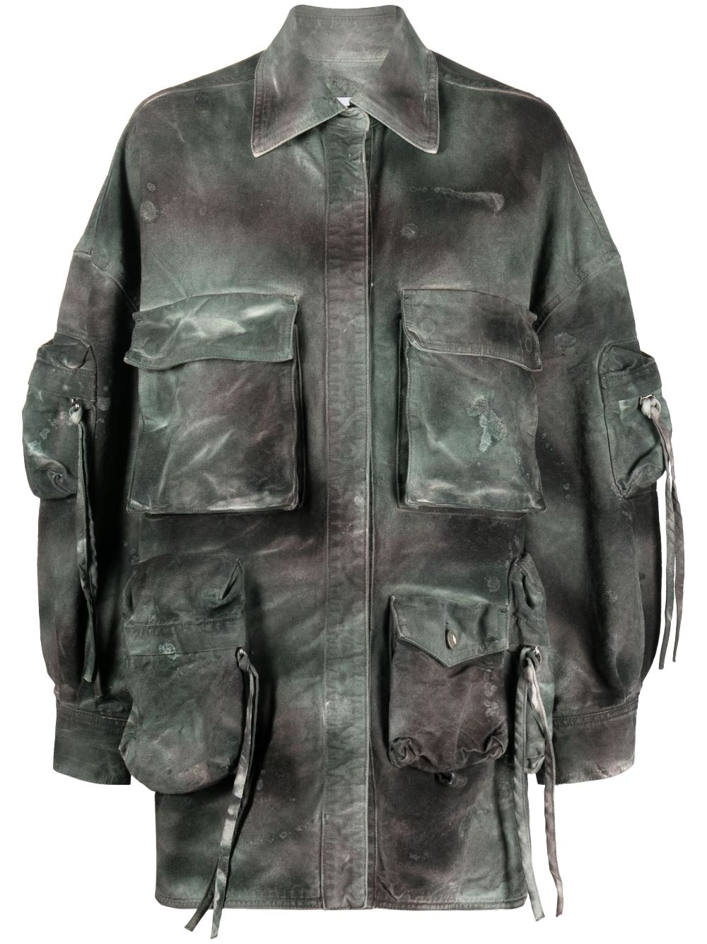 THE ATTICO Olive Green Camo Distressed Denim Jacket