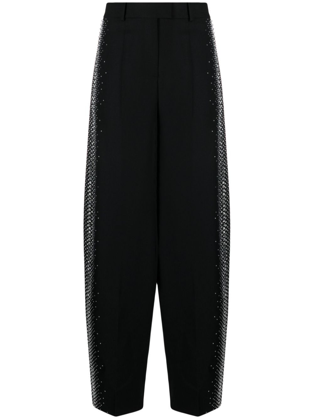 THE ATTICO Black Rhinestone Wide-Leg Wool Trousers