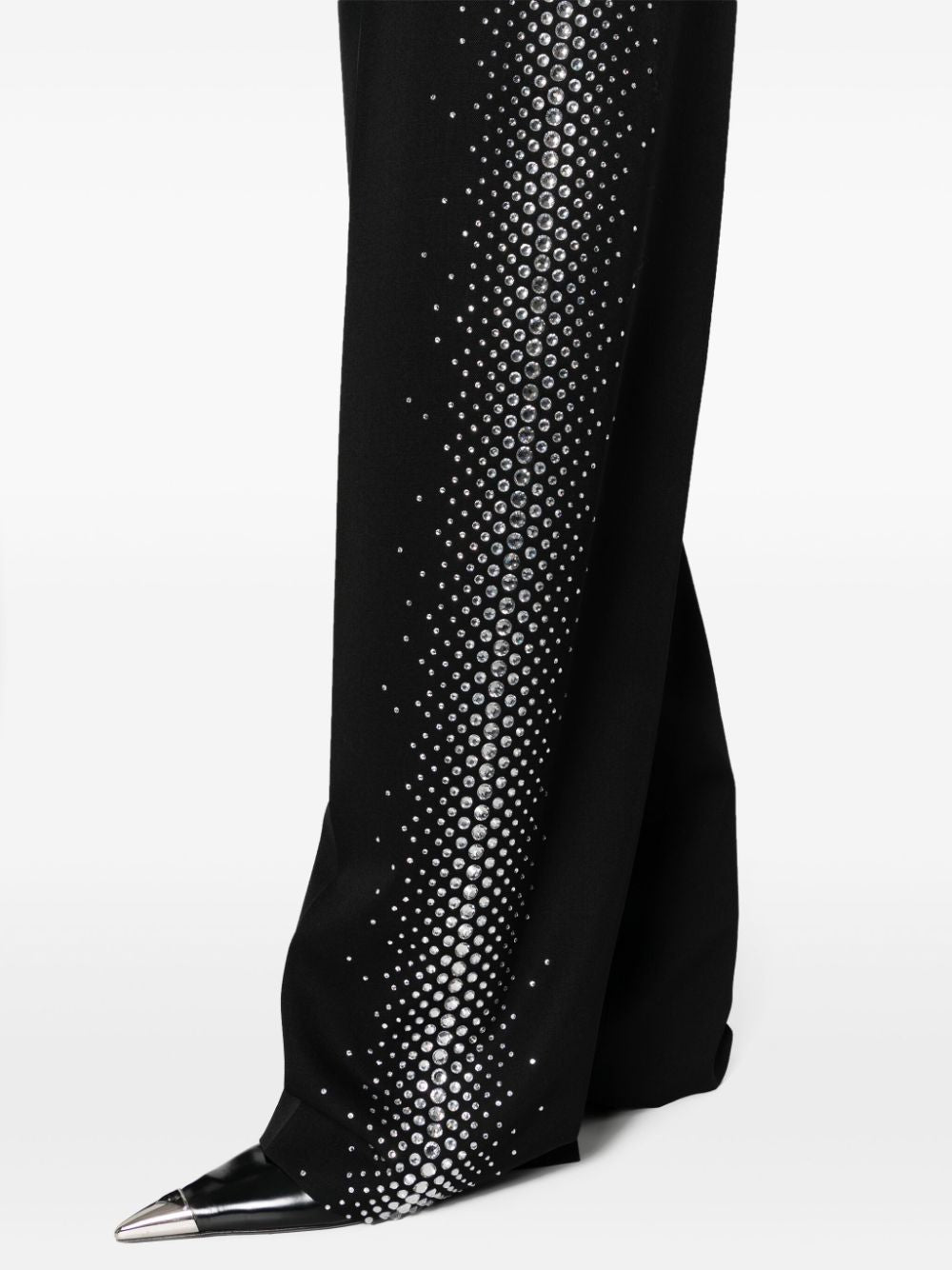 THE ATTICO Black Rhinestone Wide-Leg Wool Trousers