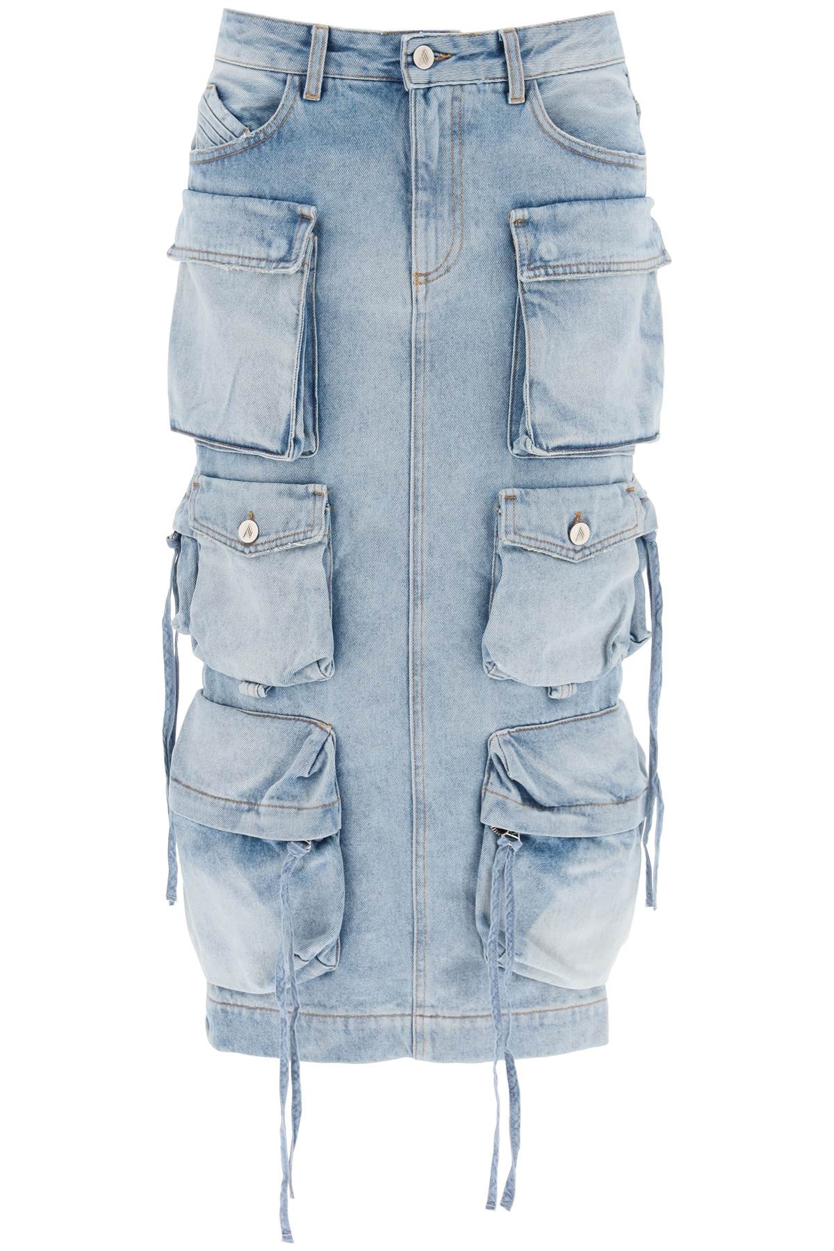 THE ATTICO Light Blue Cargo Denim Midi Skirt