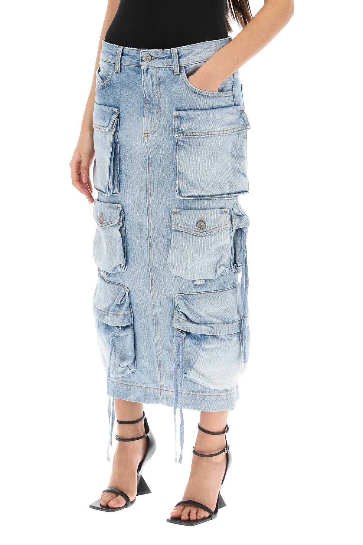 THE ATTICO Light Blue Cargo Denim Midi Skirt