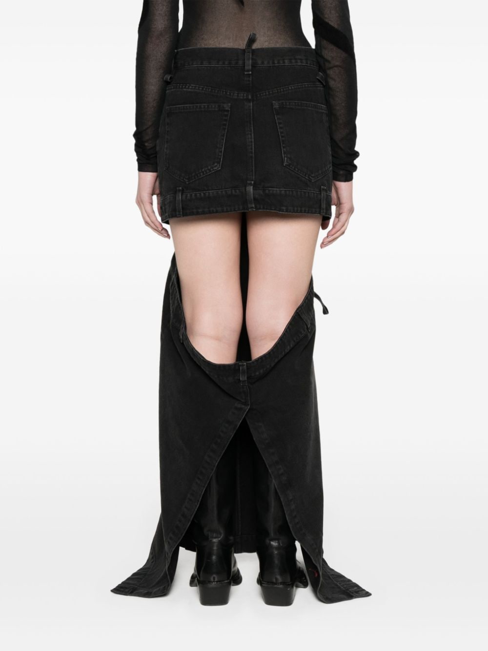 THE ATTICO Stylish Black Denim Skirt with Embroidered Logo and Cut-Out Detailing