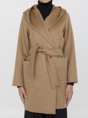 MAX MARA Elegant Camel Fabric Jacket with Detachable Belt and Hood