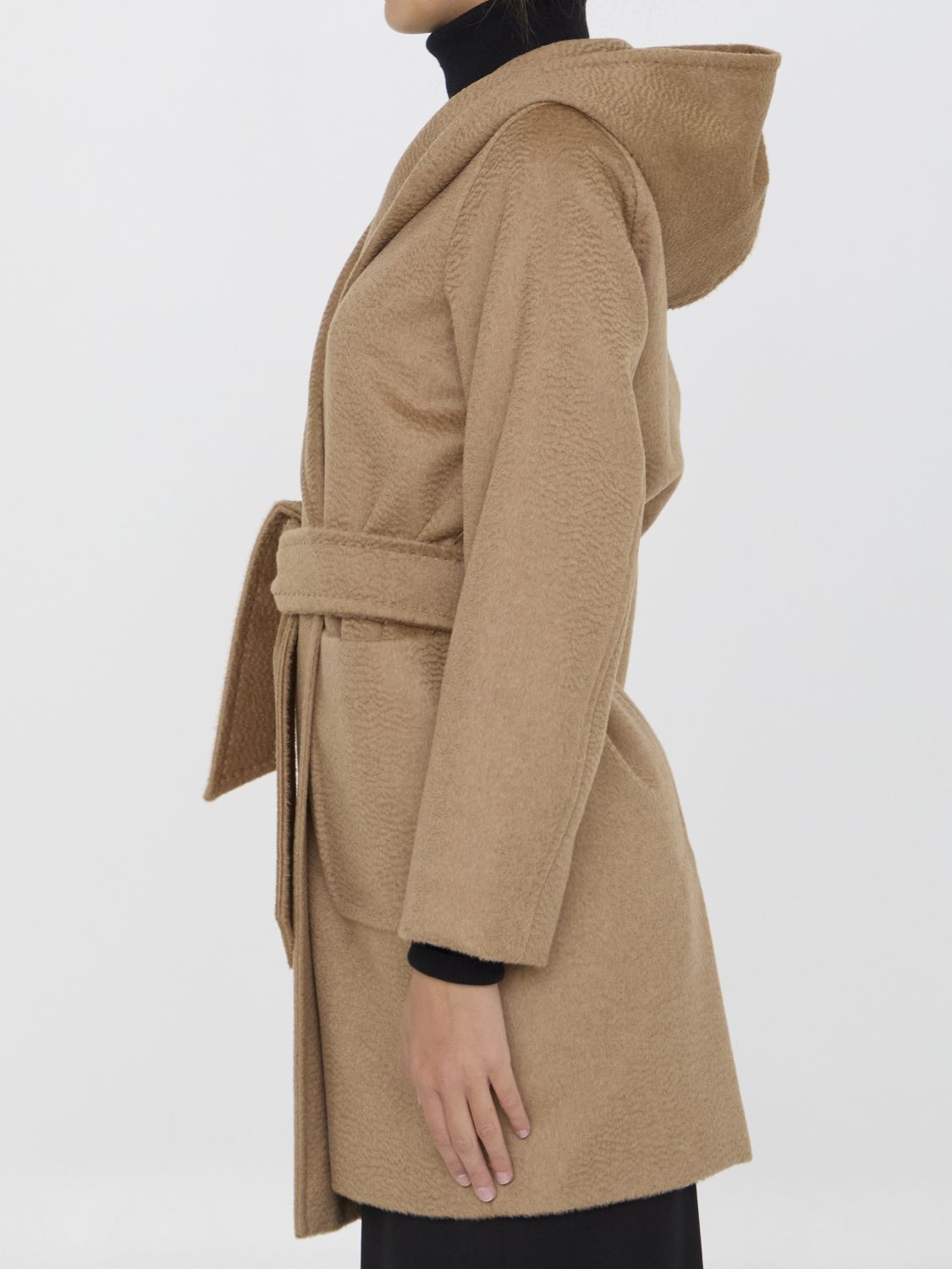 MAX MARA Elegant Camel Fabric Jacket with Detachable Belt and Hood