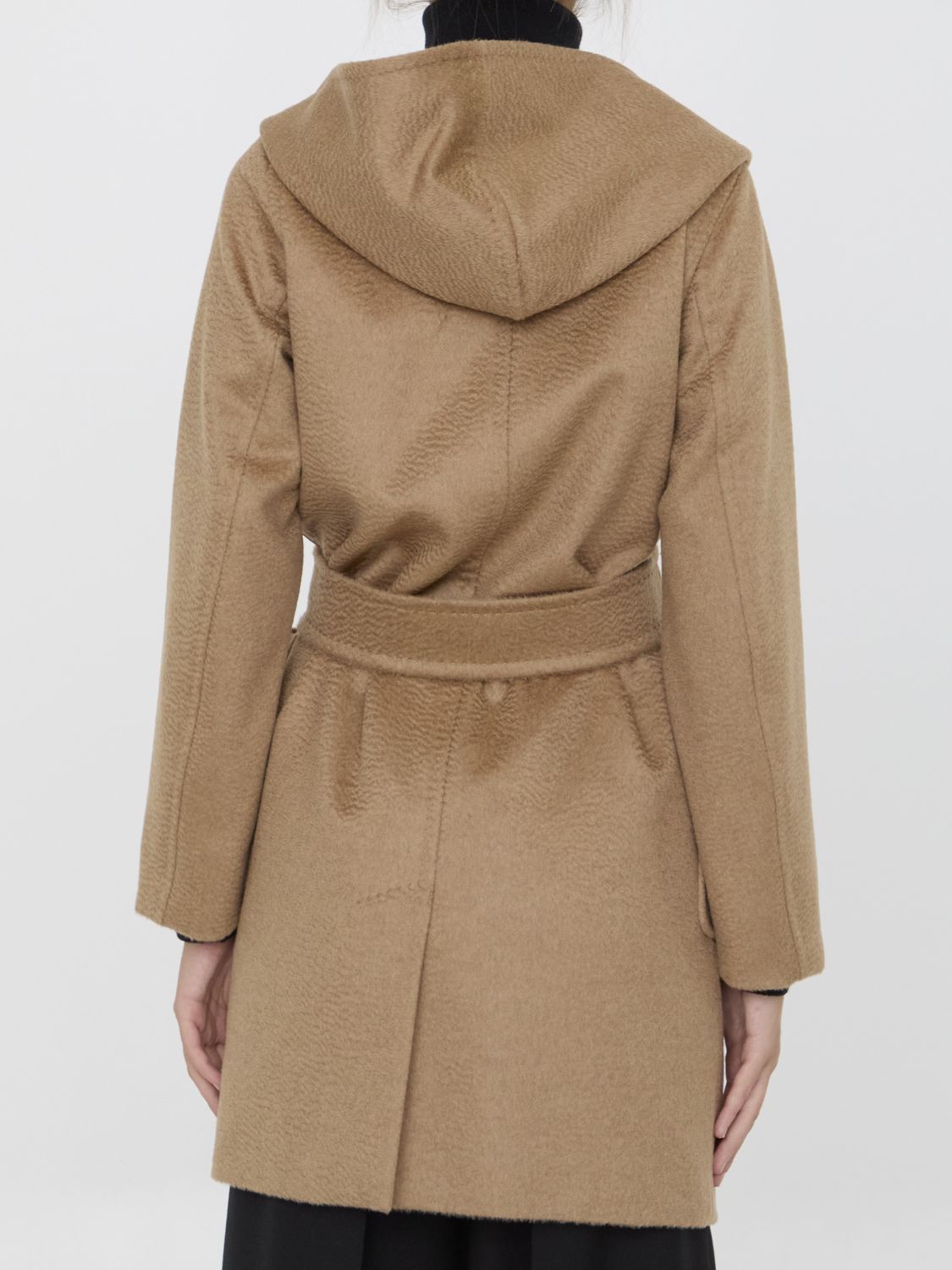 MAX MARA Elegant Camel Fabric Jacket with Detachable Belt and Hood