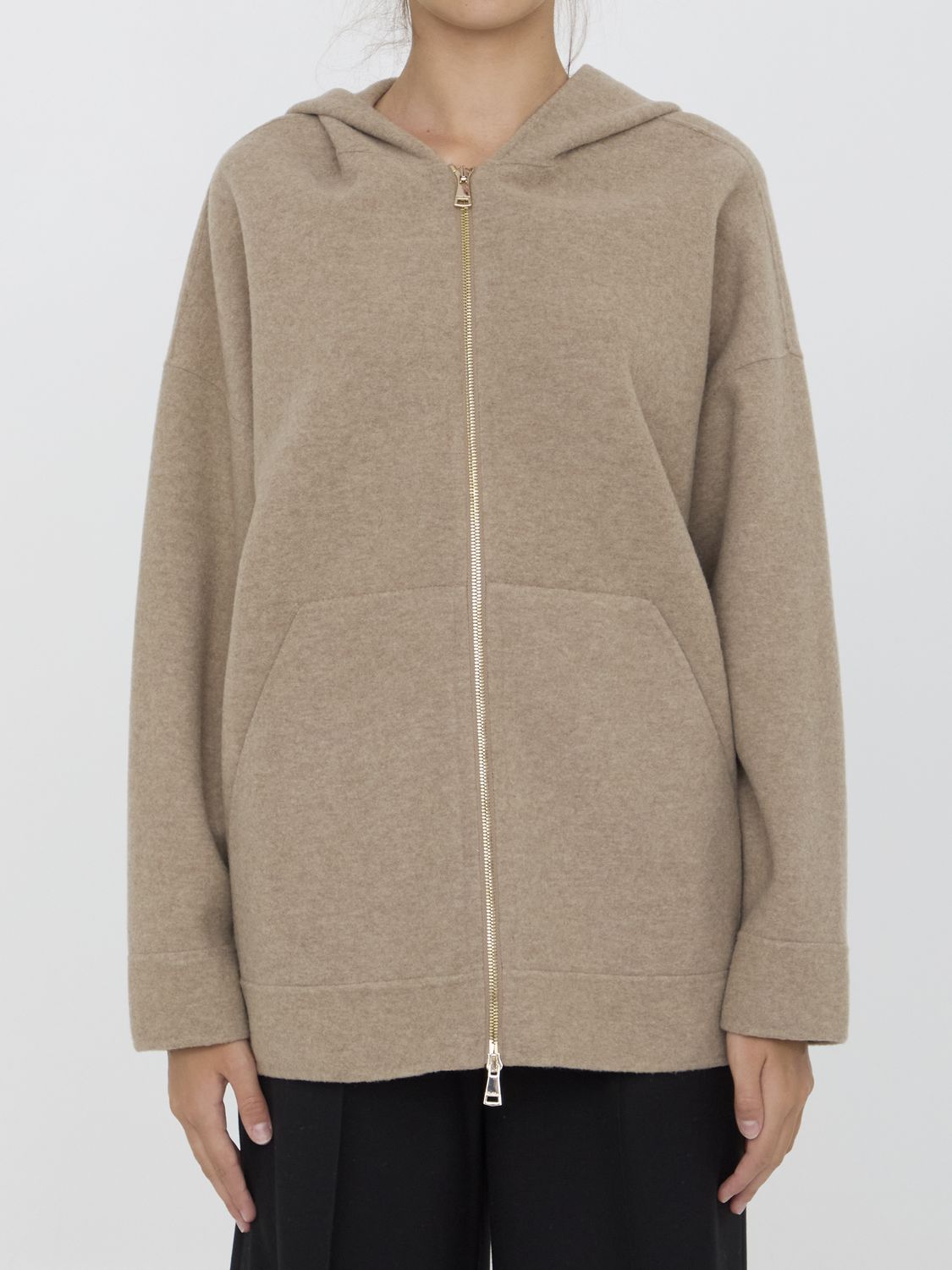 MAX MARA Soft Beige Zip-Up Hoodie with Relaxed Fit