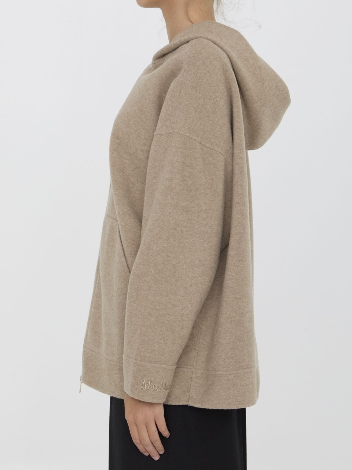 MAX MARA Soft Beige Zip-Up Hoodie with Relaxed Fit