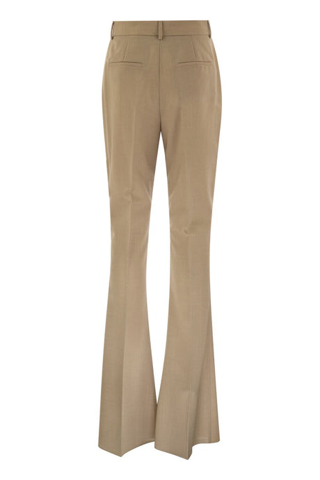 MAX MARA SPORTMAX Beige Flared Wool-Blend Trousers