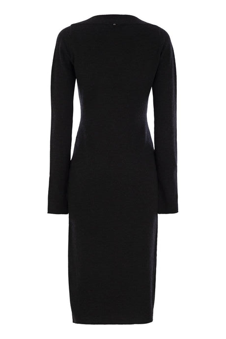 MAX MARA SPORTMAX Cashmere Blend Knit Dress with Deep V-Neck and Long Sleeves - Knee Length