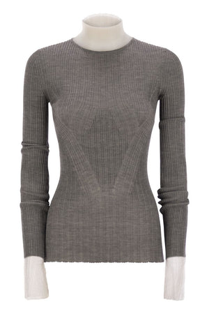 MAX MARA SPORTMAX Feminine Fit Turtle Neck Sweater with Directional Ribbing