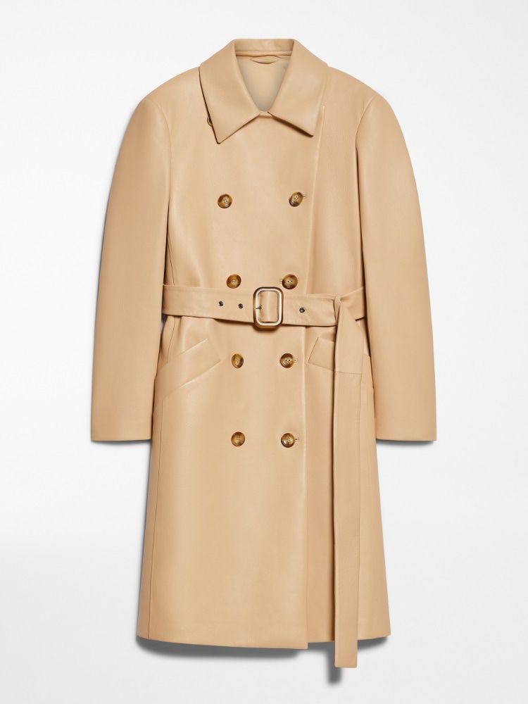 MAX MARA SPORTMAX Luxury Soft Leather Trench Coat with Geometric Pockets