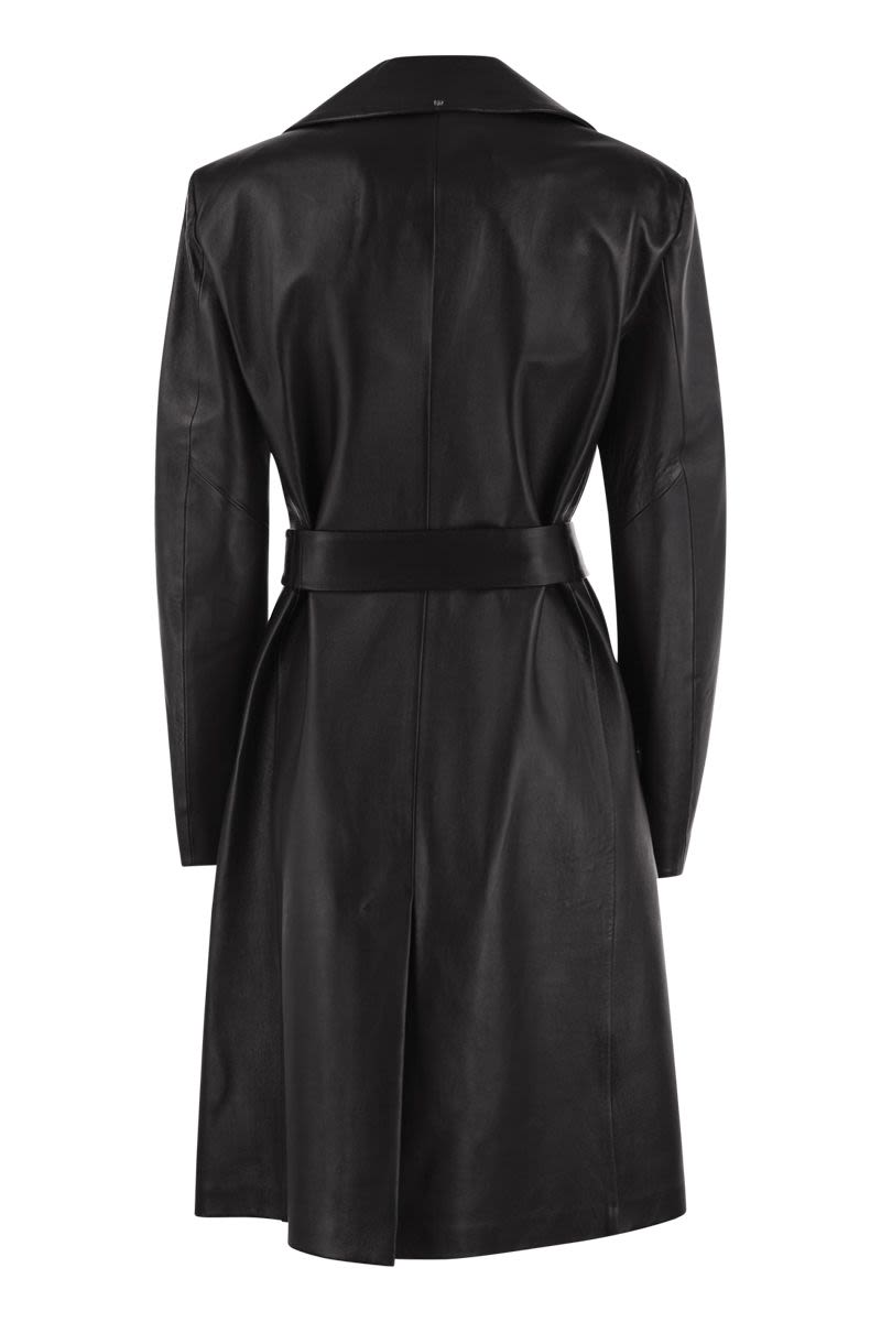 MAX MARA SPORTMAX Luxury Soft Leather Trench Coat with Geometric Pockets