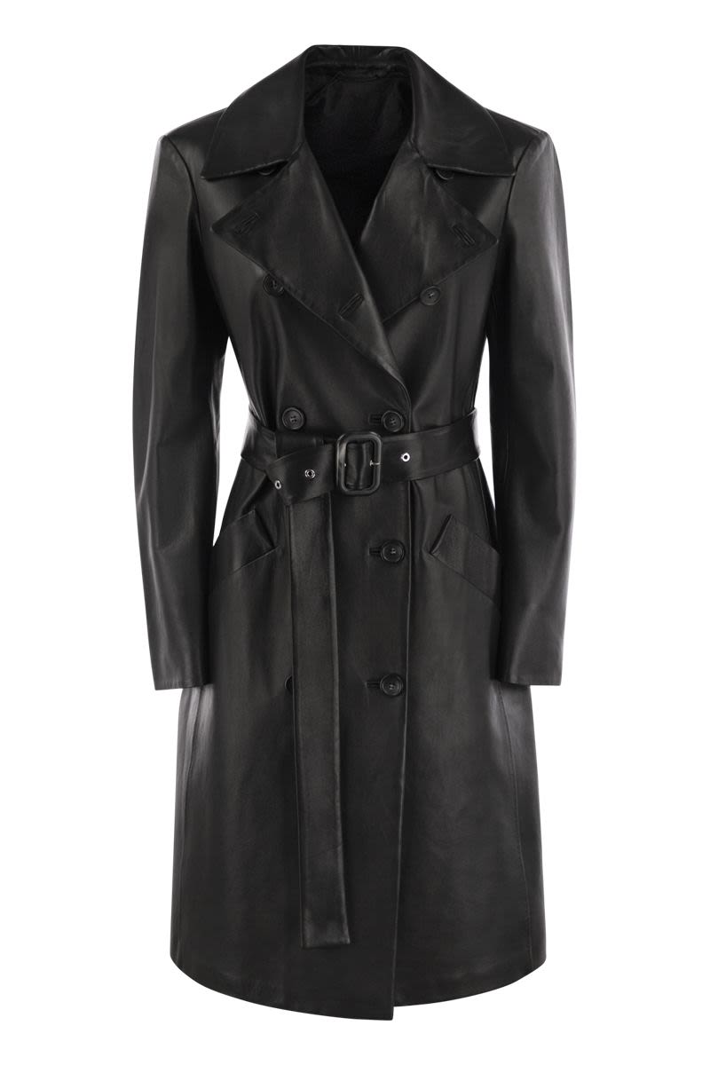 MAX MARA SPORTMAX Luxury Soft Leather Trench Coat with Geometric Pockets