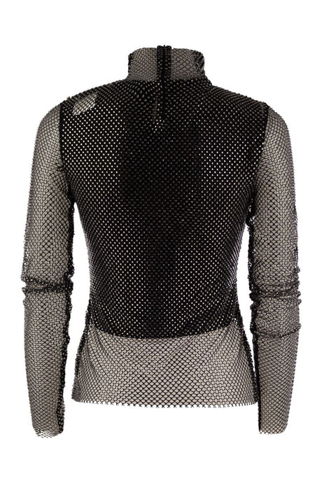 MAX MARA SPORTMAX Embellished Mesh Mock Neck Mini T-Shirt