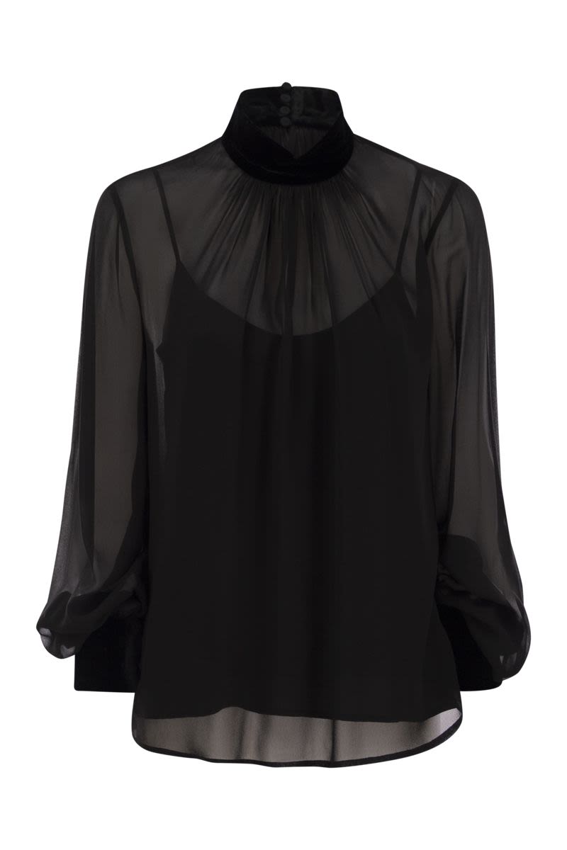 MAX MARA Victorian-Style Georgette Turtleneck Blouse with Ruffled Neckline - FW24