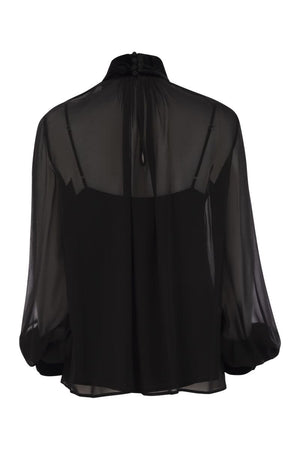 MAX MARA Victorian-Style Georgette Turtleneck Blouse with Ruffled Neckline - FW24