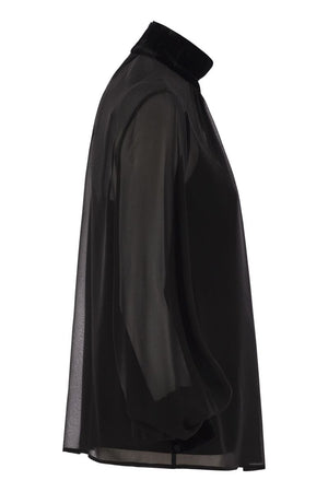 MAX MARA Victorian-Style Georgette Turtleneck Blouse with Ruffled Neckline - FW24