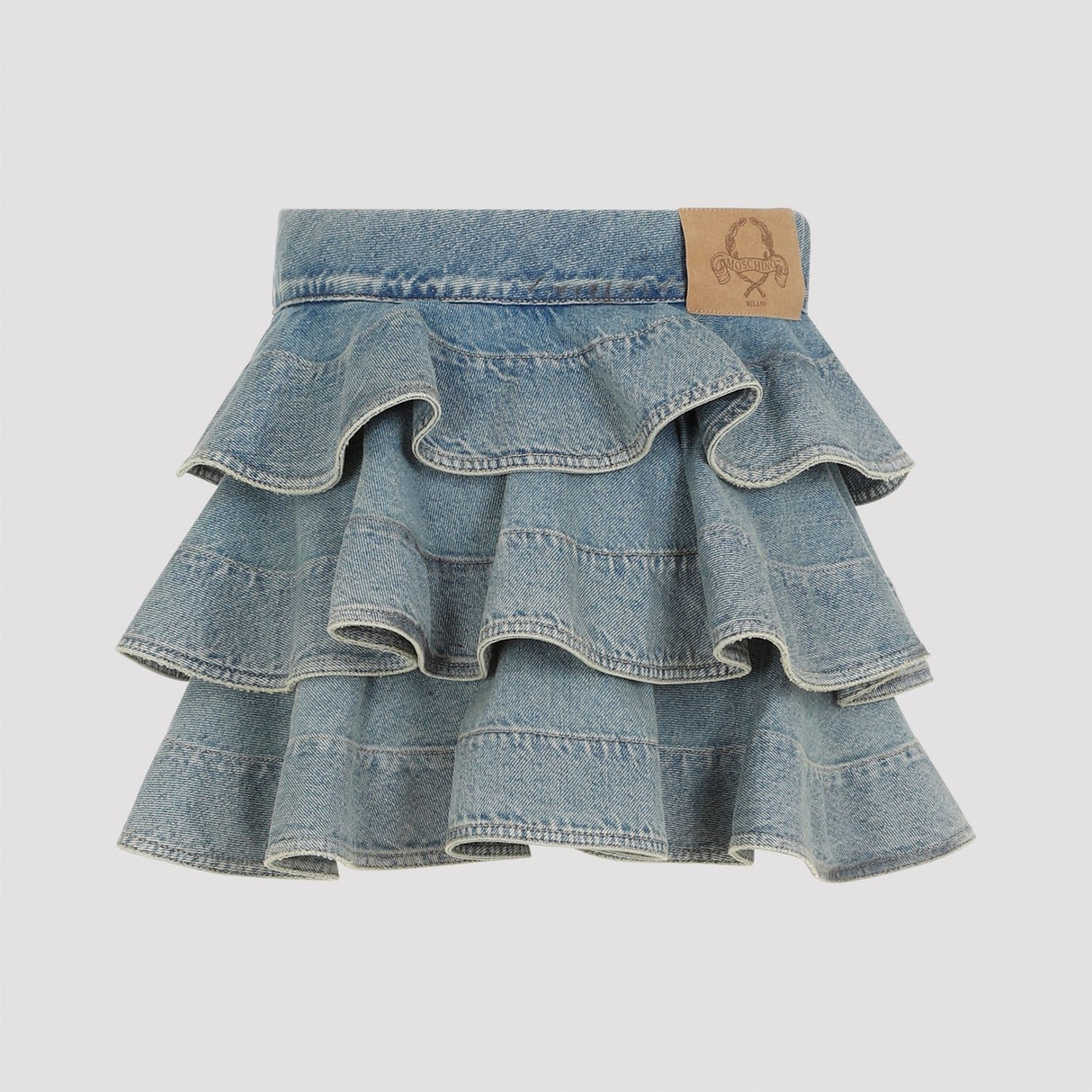 MOSCHINO COUTURE Chic Blue Leather-Trimmed Cotton Mini Skirt