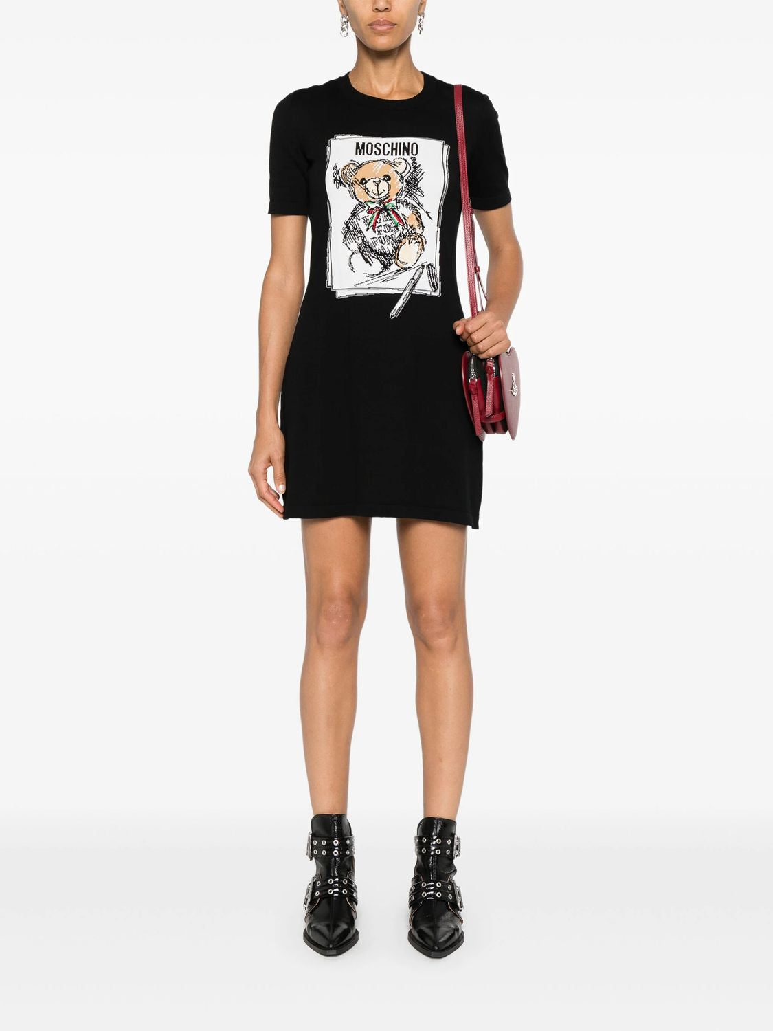 MOSCHINO COUTURE Mini Dress with Intarsia Teddy Bear Motif