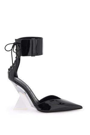 THE ATTICO Black Patent Leather Pump with Ankle Strap for Women