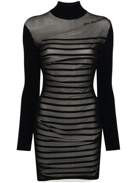 JEAN PAUL GAULTIER Ribbed Mariniere Mini Dress with Mesh Layer