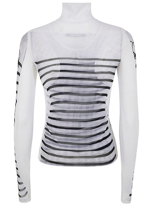 JEAN PAUL GAULTIER Long Sleeve Spandex and Mesh Top with Feather Print