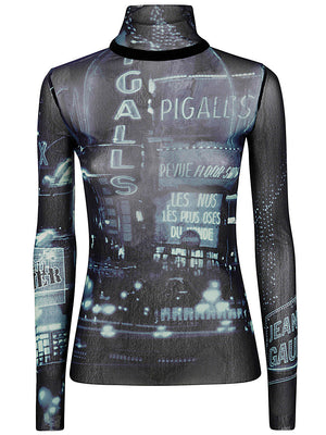 JEAN PAUL GAULTIER Long Sleeve Mesh Top with Printed Design