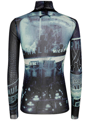 JEAN PAUL GAULTIER Long Sleeve Mesh Top with Printed Design