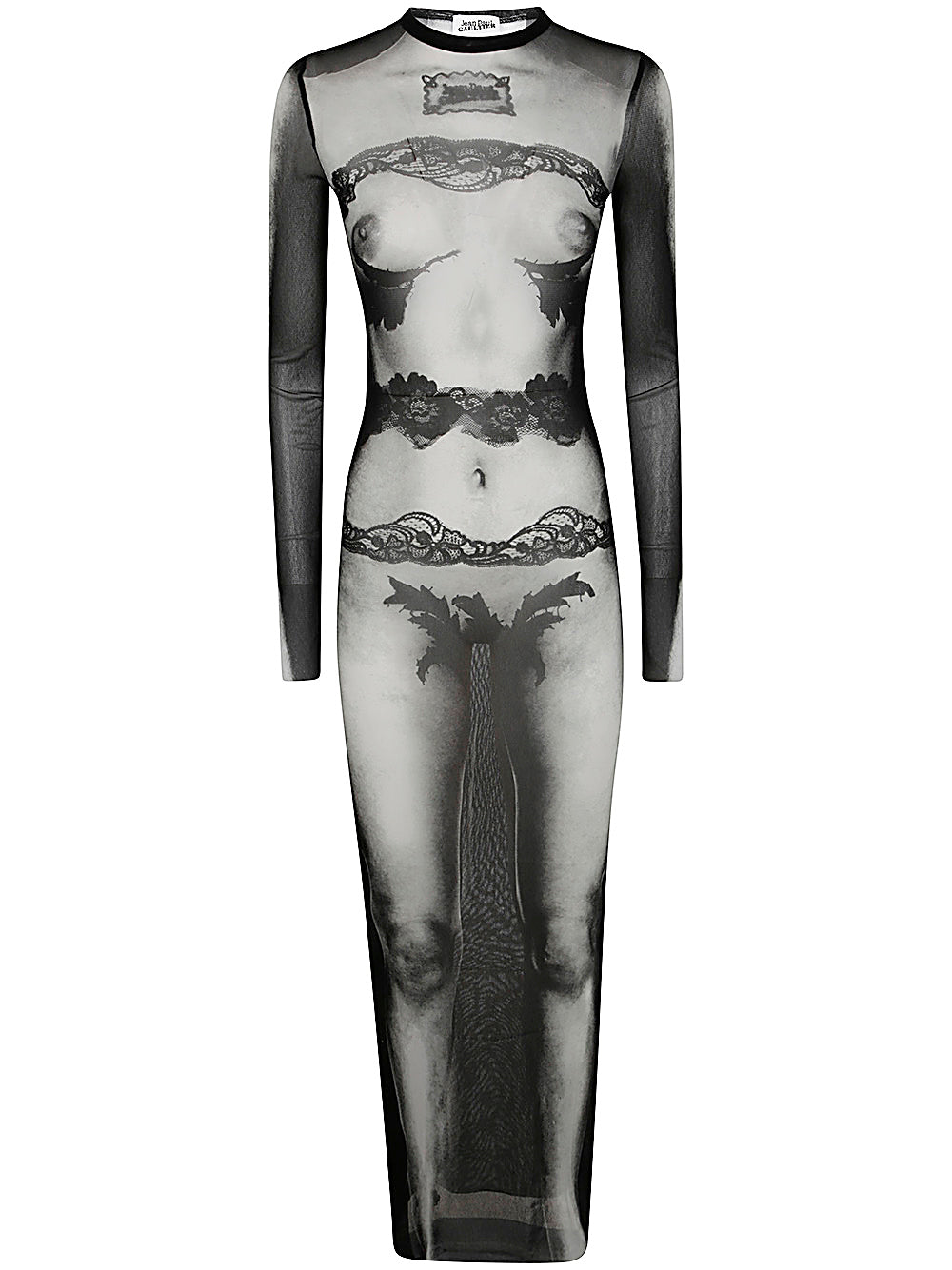 JEAN PAUL GAULTIER Mesh Long Dress with Body Lace Print