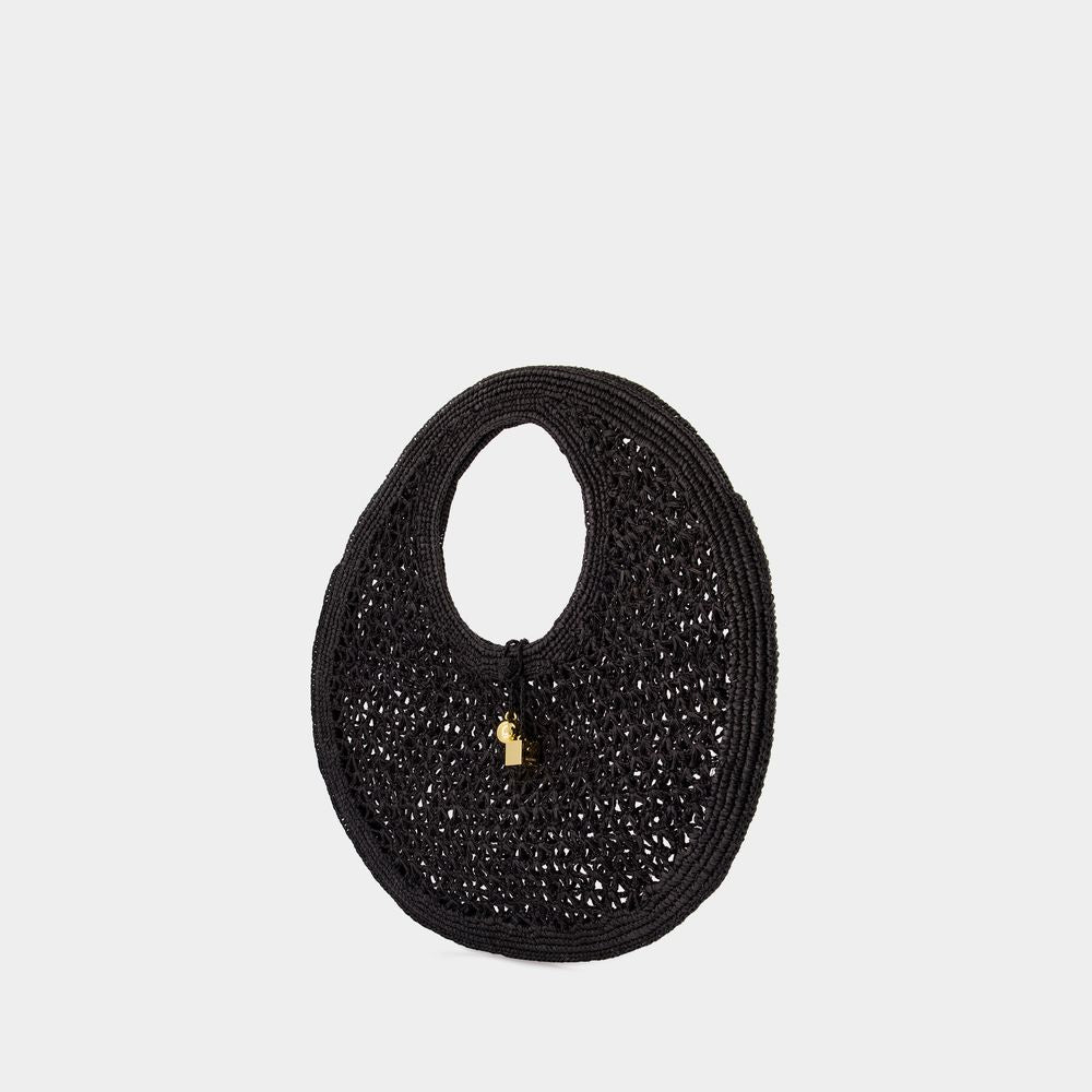 JACQUEMUS Mini Round Raffia Handbag with Gold Charms