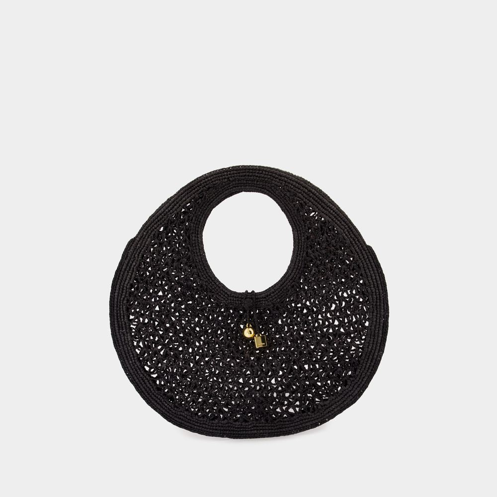 JACQUEMUS Mini Round Raffia Handbag with Gold Charms