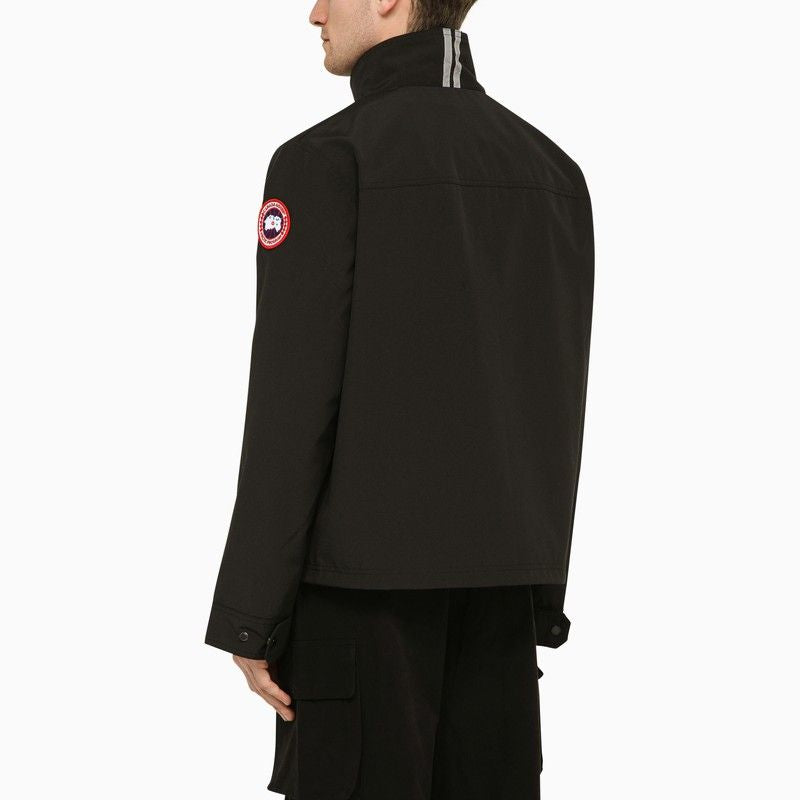 CANADA GOOSE Men's Black Recycled Polyester and Cotton Blend Jacket with Reflective Stripe, Zip Front and High Collar