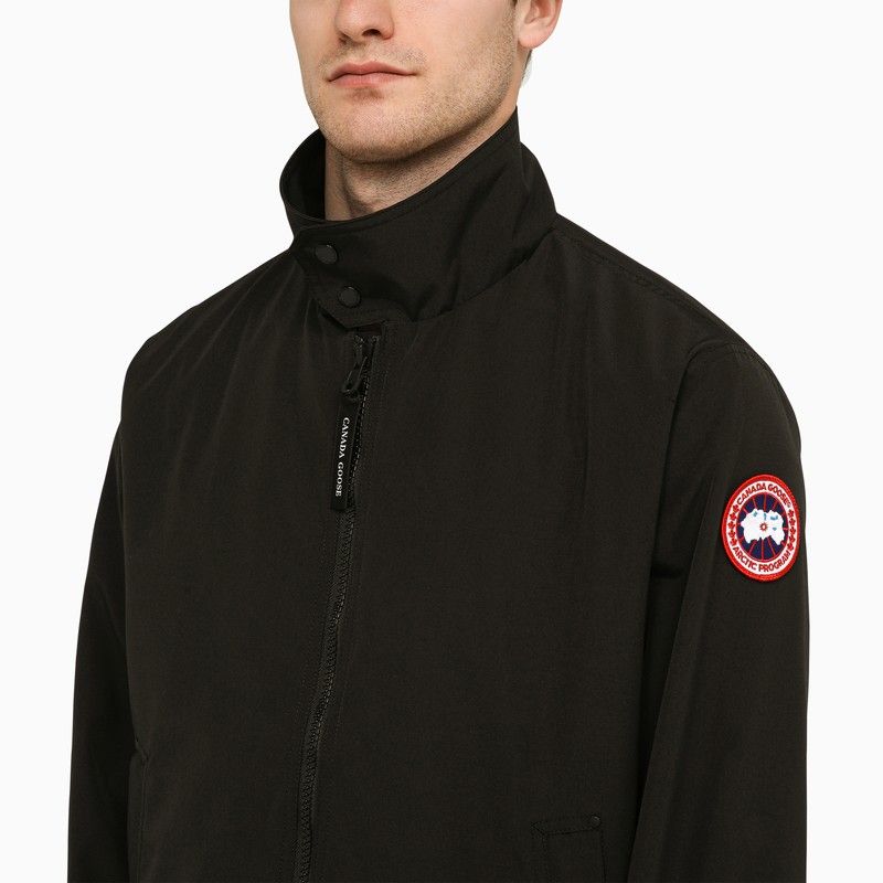 CANADA GOOSE Men's Black Recycled Polyester and Cotton Blend Jacket with Reflective Stripe, Zip Front and High Collar