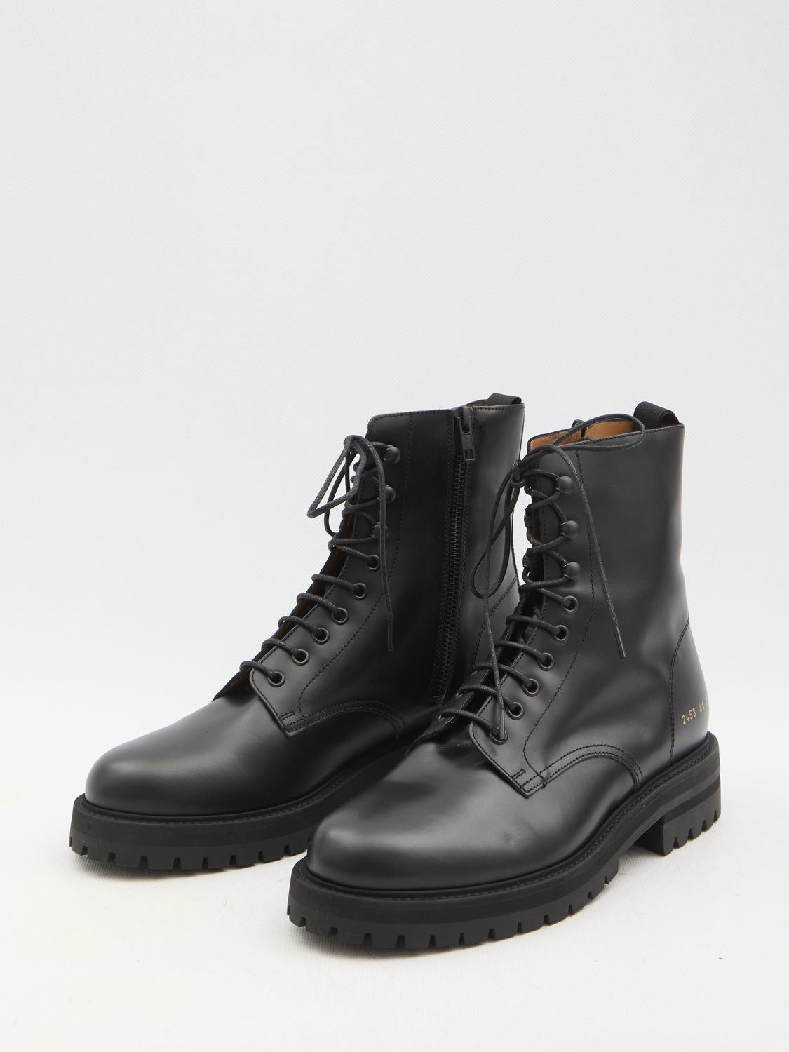 COMMON PROJECTS Men's Combat Boots - Leather Round Toe with Side Zip