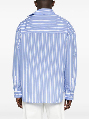JACQUEMUS Men's Blue and White Striped Long Sleeve Shirt