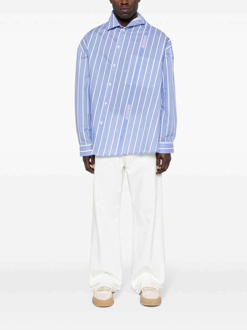 JACQUEMUS Men's Striped Long Sleeve Shirt - Blue and White