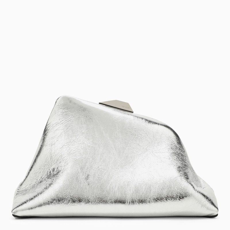 THE ATTICO Stylish Silver Leather Clutch for Women with Snap Fastening and Metal Hardware