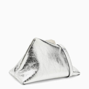 THE ATTICO Stylish Silver Leather Clutch for Women with Snap Fastening and Metal Hardware