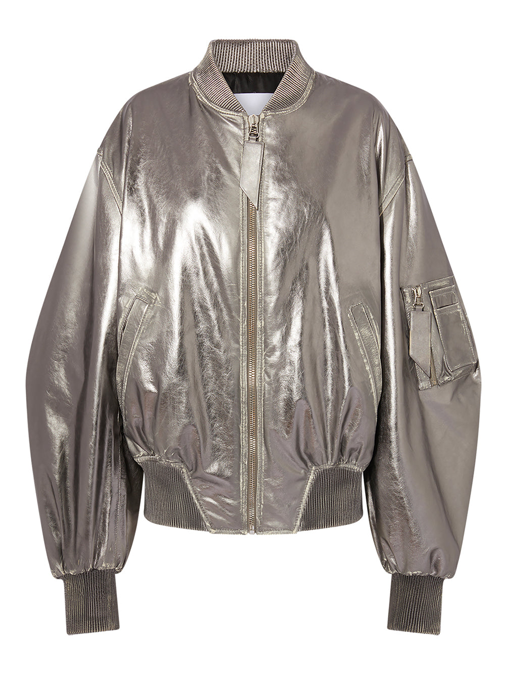 THE ATTICO Silver Mirrored Leather Bomber Jacket - SS24 Collection for Women