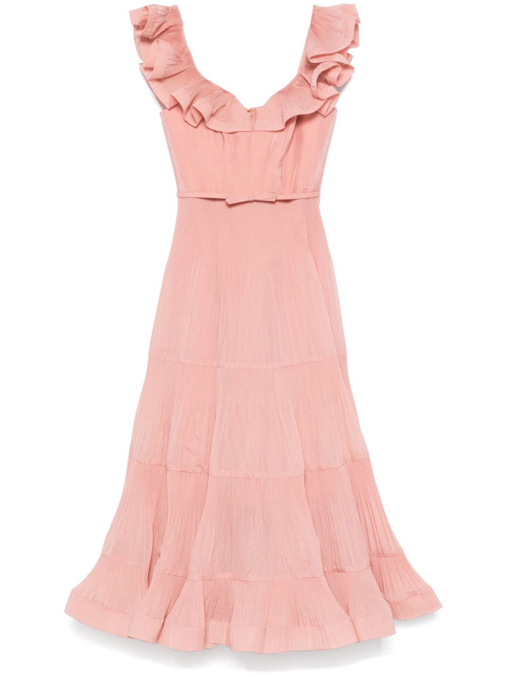 ZIMMERMANN Pleated Flared Midi Dress with Sweetheart Neckline